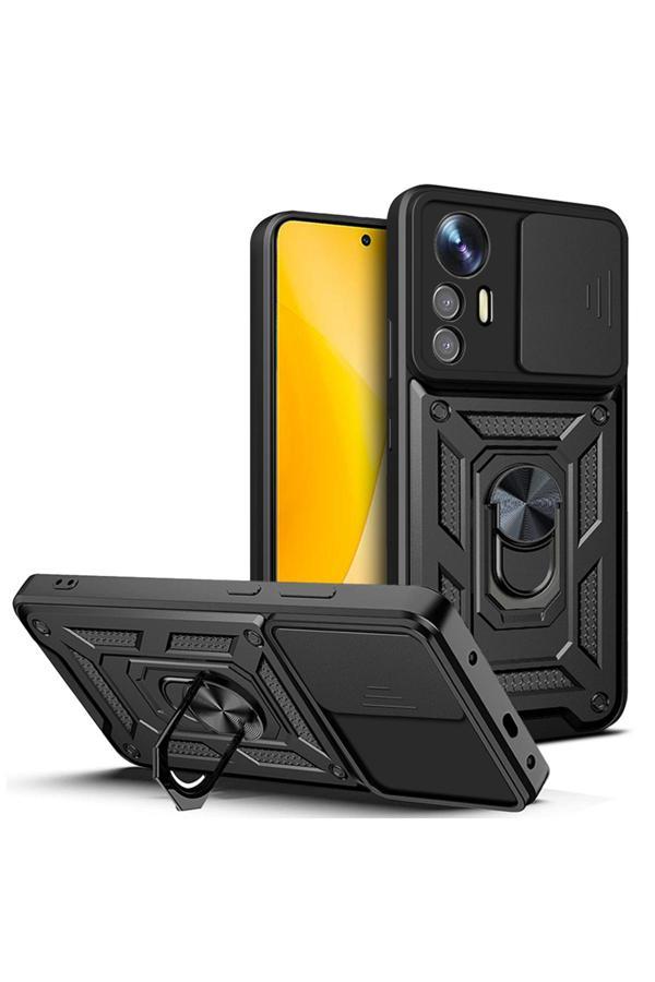 Kılıftech Mi 12 Lite Kılıf Magnetik Standlı Kamera Korumalı Kth Sürgülü Vega Kapak - Siyah - Image 1