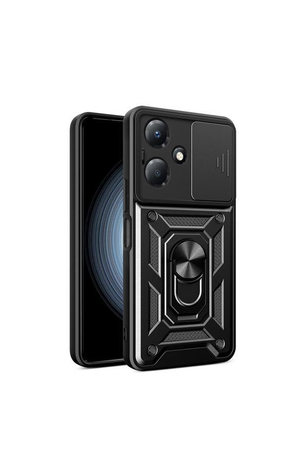 Kılıftech İnfinix Hot 30 Play Kılıf Magnetik Standlı Kamera Korumalı Kth Sürgülü Vega Kapak - Siyah - Image 1