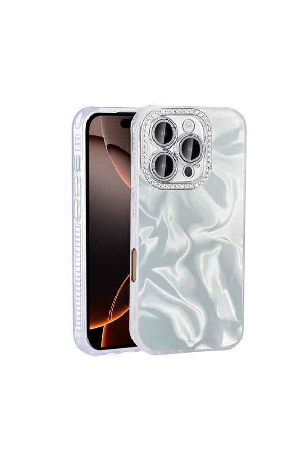 Kılıftech İphone 16 Pro Kılıf Airbagli Parlak Taş Detay Tasarımlı Uyumlu Zore Esila Kapak-Beyaz - Image 1