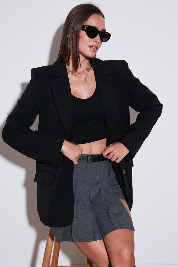 Lela Relaxed Fit Mono Yaka Cepli Blazer Bayan Ceket 611BC00132 SİYAH - Image 1