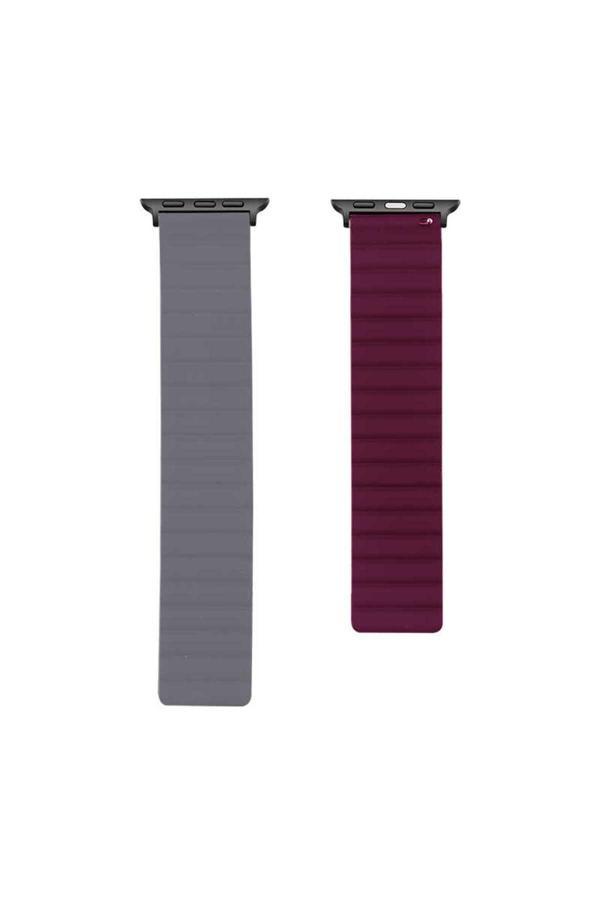 Kılıftech Watch 38Mm Uyumlu Krd-52 Zore Kordon-Gri-Kırmızı - Image 1