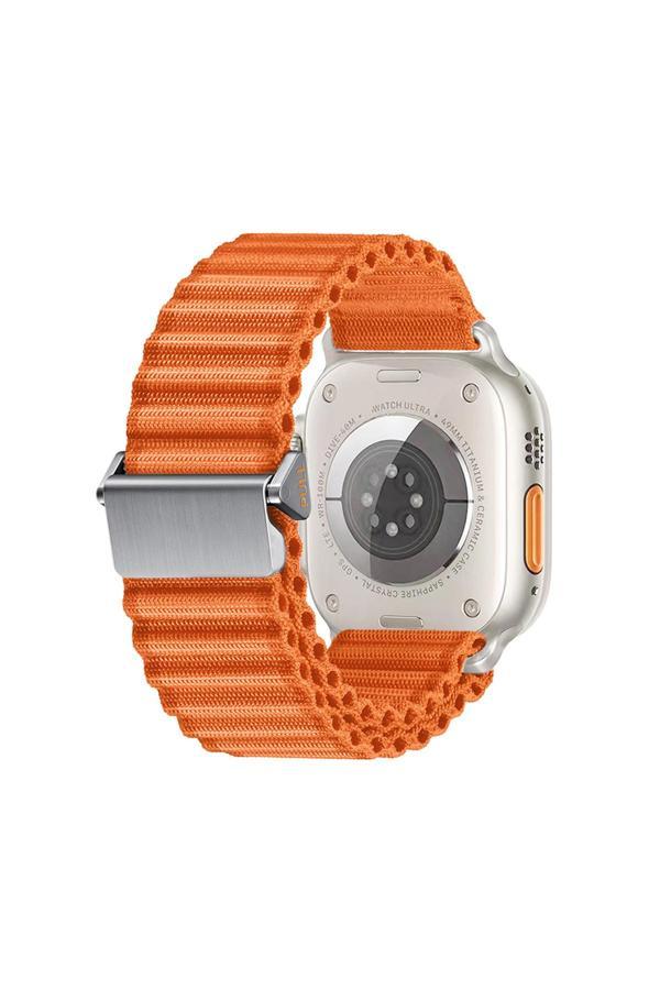 Zeyline Watch Ultra 49Mm Uyumlu Zore Krd-123 Naylon Kumaş Hasır Örgülü Kordon-Turuncu - Image 1