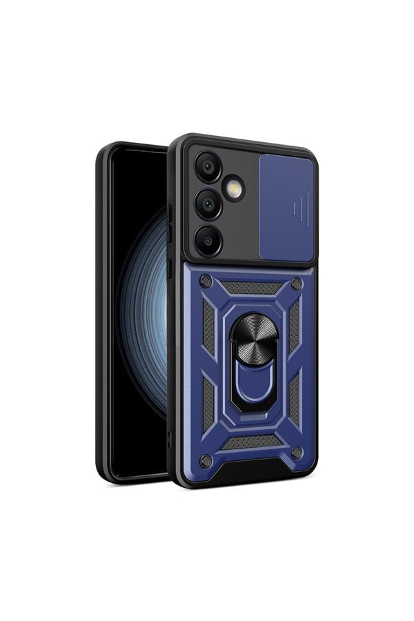 Kılıftech Galaxy S24 Fe Uyumlu Magnetik Standlı Kamera Korumalı Zore Sürgülü Vega Kapak-Mavi - Image 1