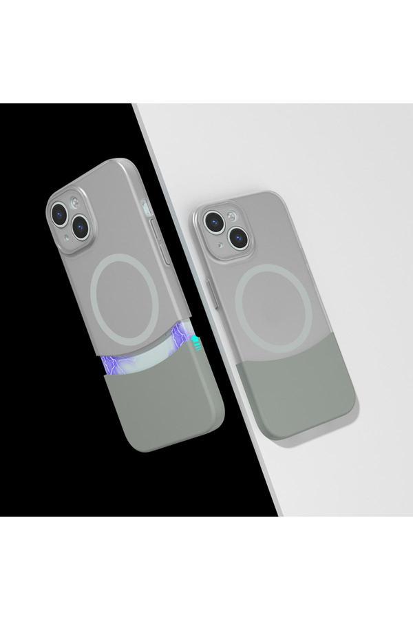 Kılıftech İphone 15 Kılıf M-Safe Şarj Özellikli Mıknatıslı Kth Duble Kapak - Gri - Image 1