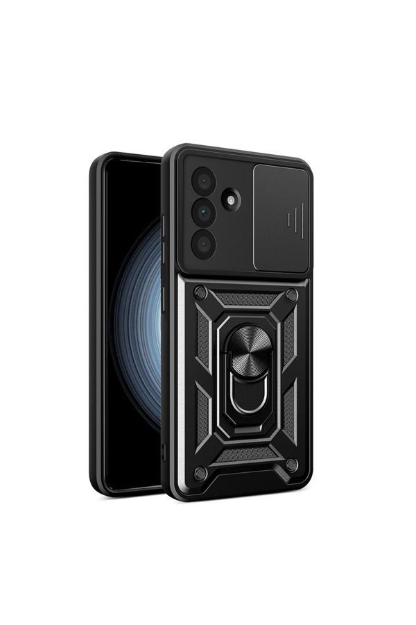 Kılıftech Galaxy A36 Kılıf Magnetik Standlı Kamera Korumalı Zore Sürgülü Vega Kapak - Siyah - Image 1
