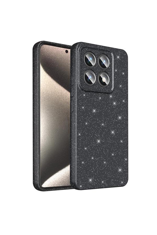 Zeyline 14T Kılıf Kamera Korumalı Simli Lüks Crcr Koton Kapak - Siyah - Image 1