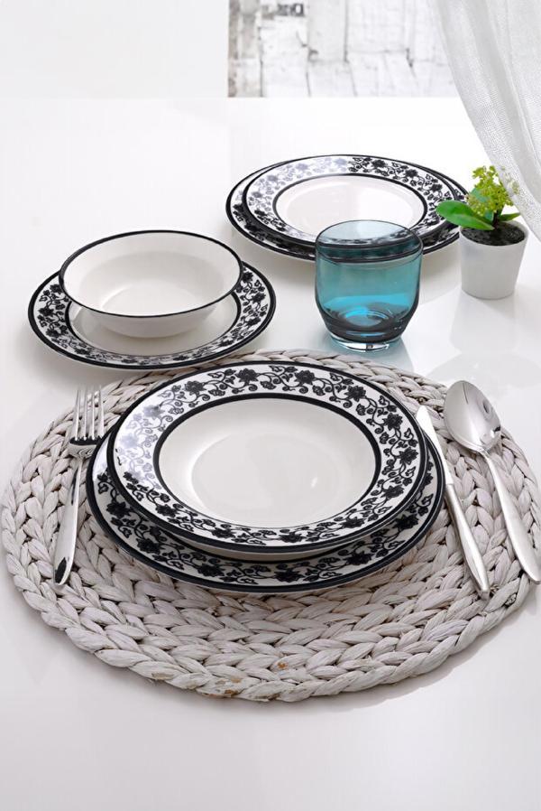 Güral Porselen Yonca 24 Parça Yemek Takımı Koyu Siyah 8322 - Image 1