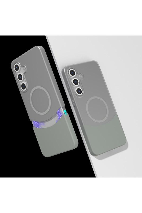 Zore Galaxy S24 Fe Kılıf M-Safe Şarj Özellikli Mıknatıslı Tdom Duble Kapak - Gri - Image 1