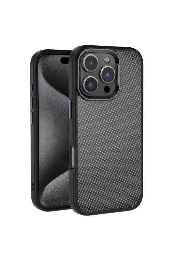 Zore Apple İphone 16 Pro Kılıf Karbon Fiber Görünümlü Parlak Kamera Çerçeveli Venus Kapak-Siyah - Image 1