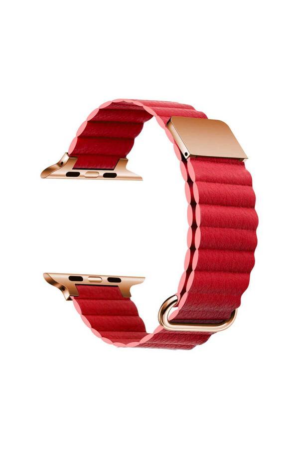 Göktuğ Aksesuar Watch 44Mm Uyumlu Krd-78 Pu Deri Kordon Strap Kayış Clo- Kırmızı - Image 1