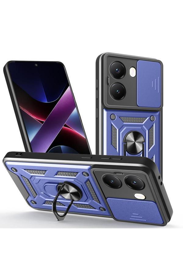 Kılıftech Poco X7 Pro Kılıf Magnetik Standlı Kamera Korumalı Kth Sürgülü Vega Kapak - Mavi - Image 1