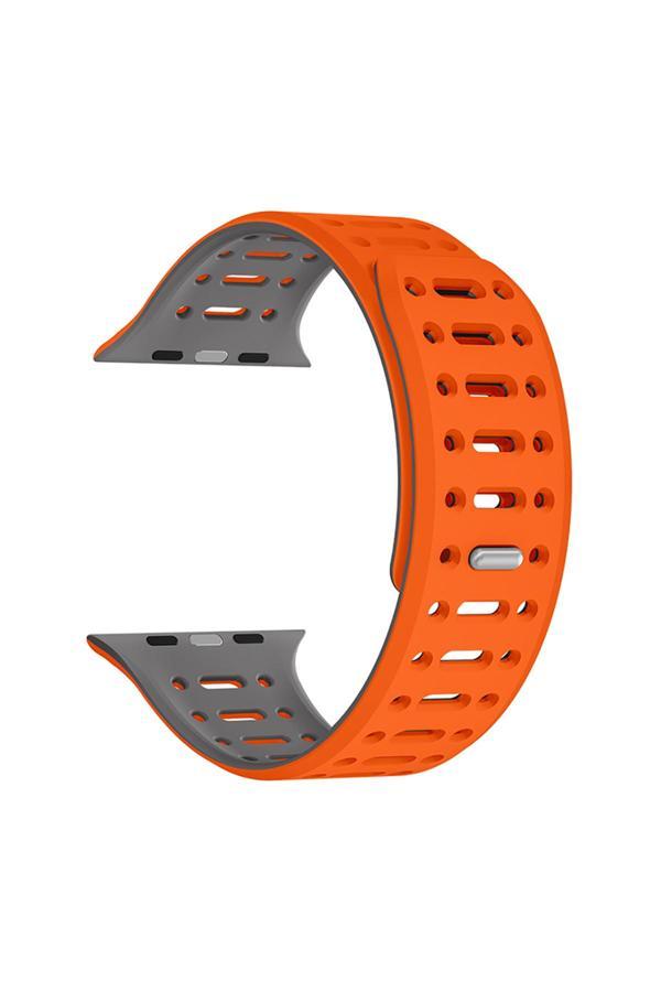Haktan Kılıf Watch 7 45Mm Uyumlu Zore Krd-124 Silikon Kordon Strap Kayış-Turuncu-Gri - Image 1