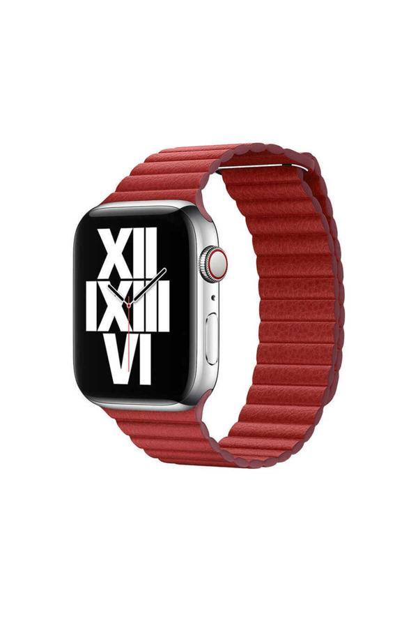 Kılıftech Watch 40Mm Uyumlu Krd-09 Deri Lop Zore Kordon-Kırmızı - Image 1