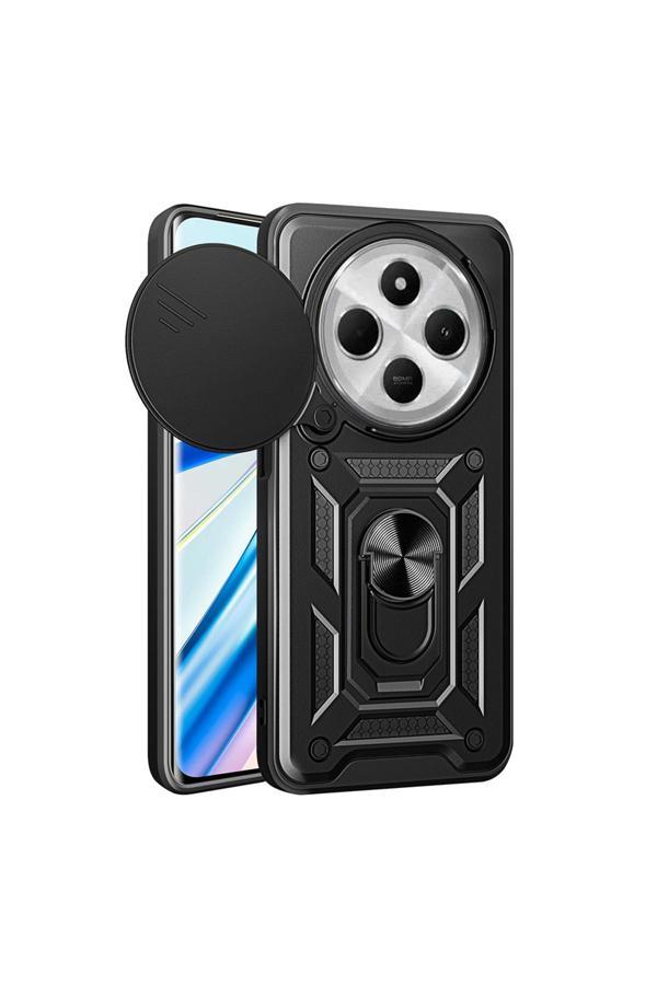 Zore Xiaomi Redmi 14C 4G Uyumlu Magnetik Standlı Kamera Korumalı Sürgülü Vega Kapak-Siyah - Image 1