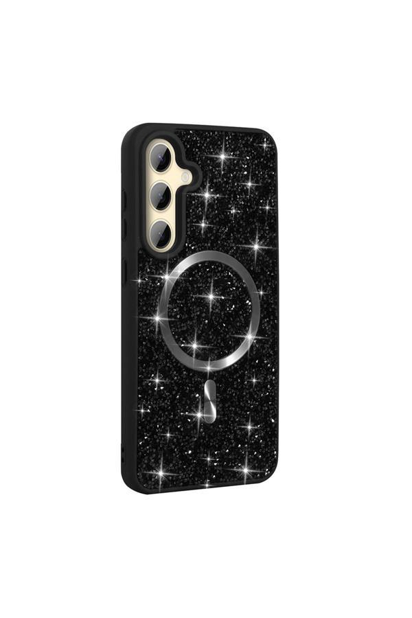 Zore Galaxy S24 Fe Kılıf Pırlanta Tasarımlı Magsafe Şarj Özellikli Mozaik Silikon Kapak - Siyah - Image 1