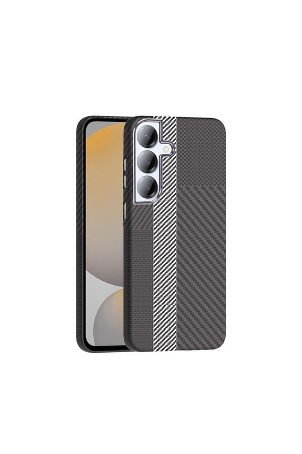 Kılıftech Galaxy S25 Kılıf M-Safe Şarj Özellikli Karbon Fiber Görünümlü Kth Gros Kapak - Gri-Siyah - Image 1