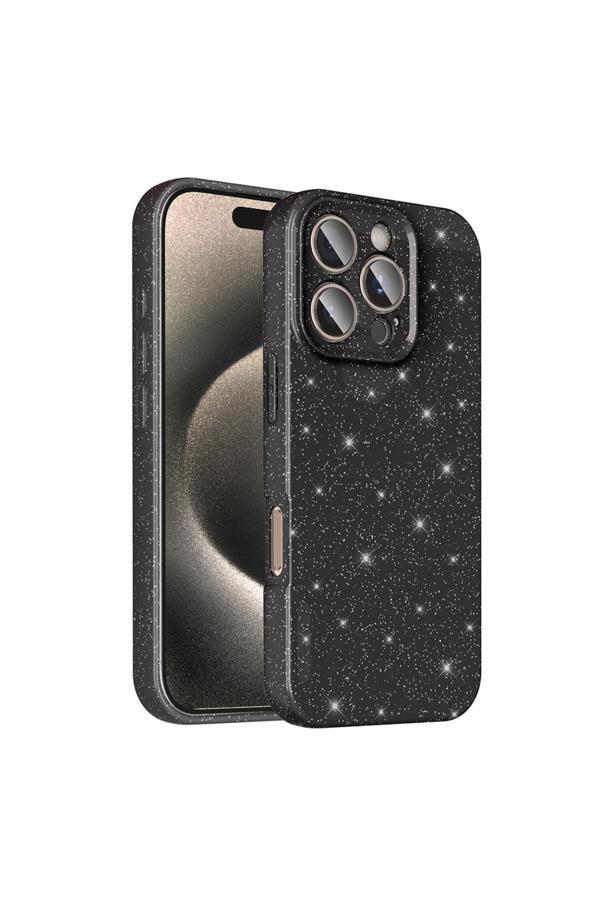 Ardemix İphone 16 Pro Kılıf Kamera Korumalı Simli Lüks Gngh Koton Kapak - Siyah - Image 1