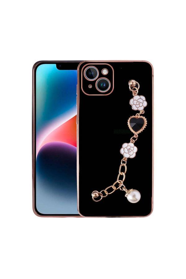 Avid Diva İphone 15 Zore El Tutamaçlı Kamera Korumalı Zore Taka Silikon Kılıf-Siyah - Image 1