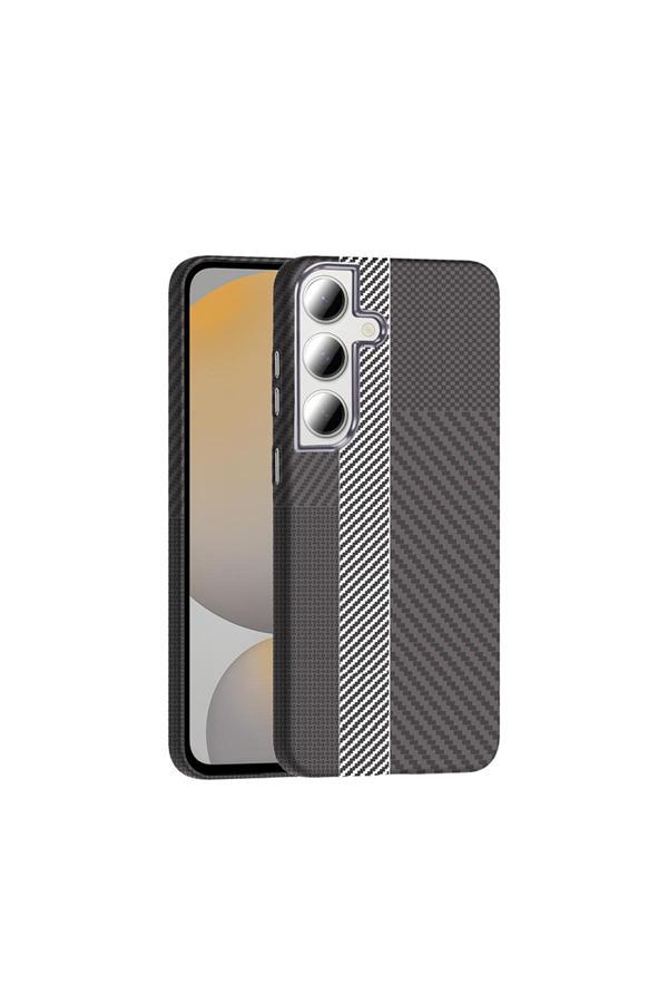 Zore Galaxy S24 Fe Kılıf M-Safe Şarj Özellikli Karbon Fiber Görünümlü Tdom Gros Kapak - Gri-Siyah - Image 1