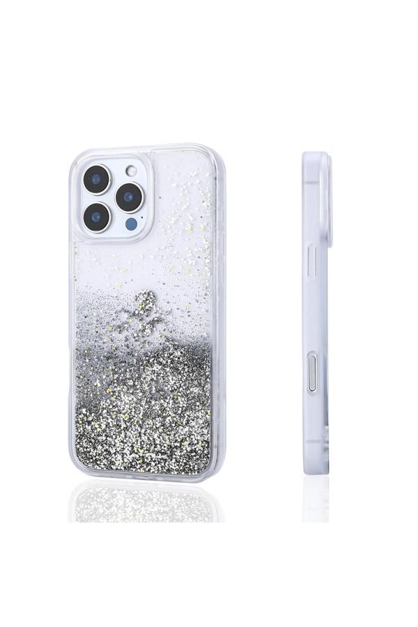 Fly Gifts İphone 12 Pro Kılıf Sıvılı Simli Şeffaf Arka Yüzey Zore Keto Silikon Kapak - Gümüş - Image 1