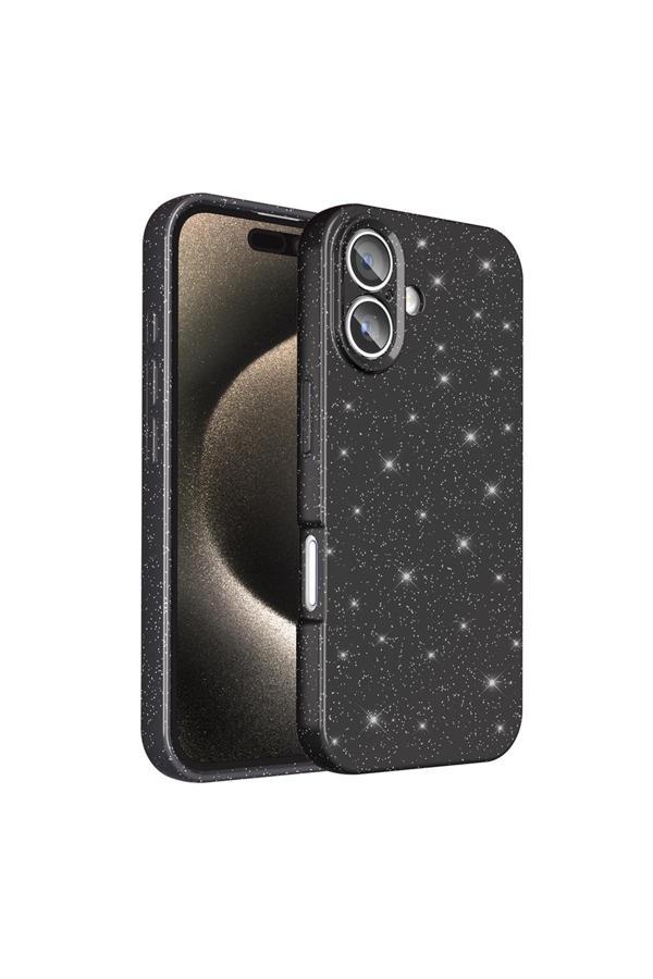 Fzd Global İphone 16 Plus Kılıf Kamera Korumalı Simli Lüks Fzd Koton Kapak - Siyah - Image 1