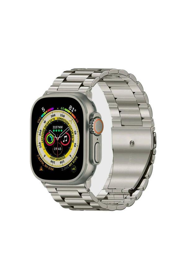 Kılıftech Watch Ultra 49Mm Uyumlu Krd-93 Metal Zore Kordon-Titanyum - Image 1