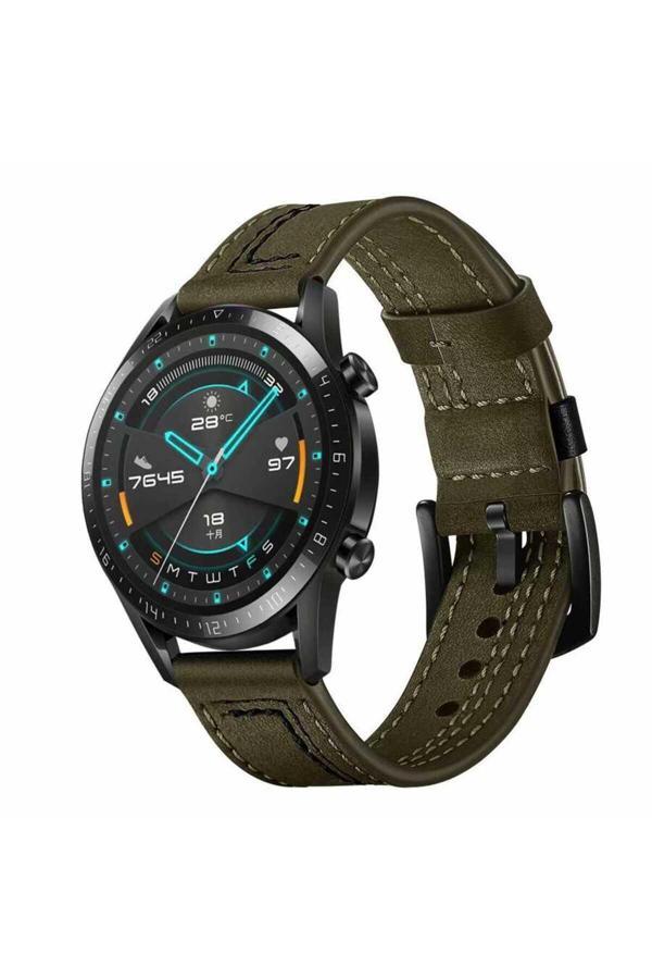 Kılıftech Galaxy Watch 46Mm (22Mm) Uyumlu Krd-19 Deri Zore Kordon-Yeşil - Image 1