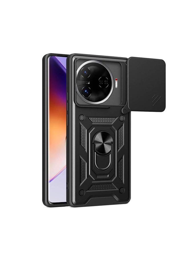 Camon Tecno 30 Pro 5G Kılıf Magnetik Standlı Kamera Korumalı Sürgülü Vega Kapak Siyah - Image 1