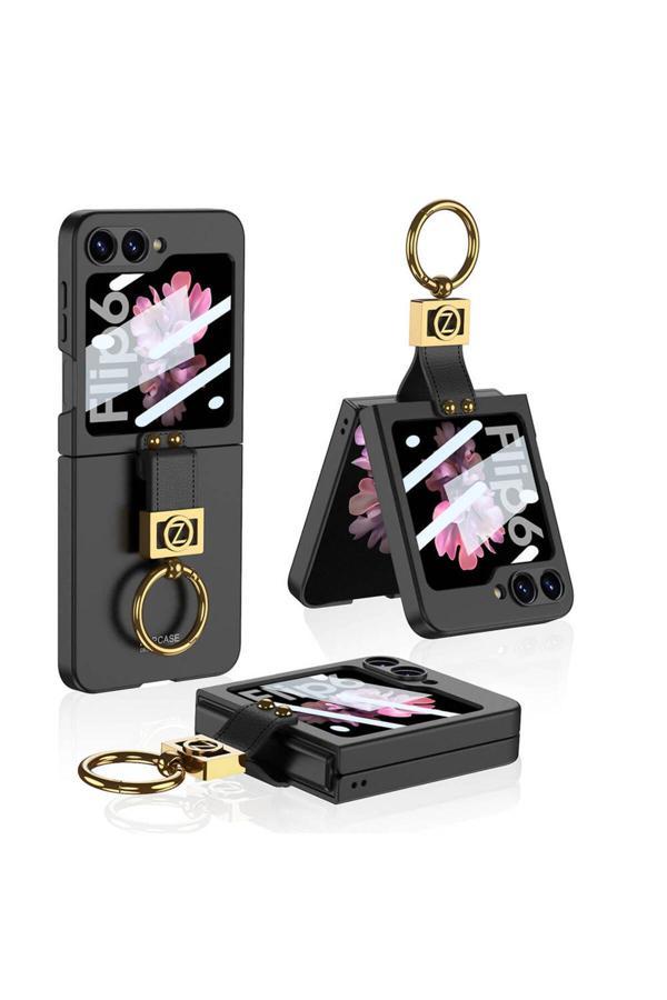 Doping Digital Galaxy Z Flip 6 Kılıf Zore Z Harfli Yüzüklü Kıpta Kapak-Siyah - Image 1