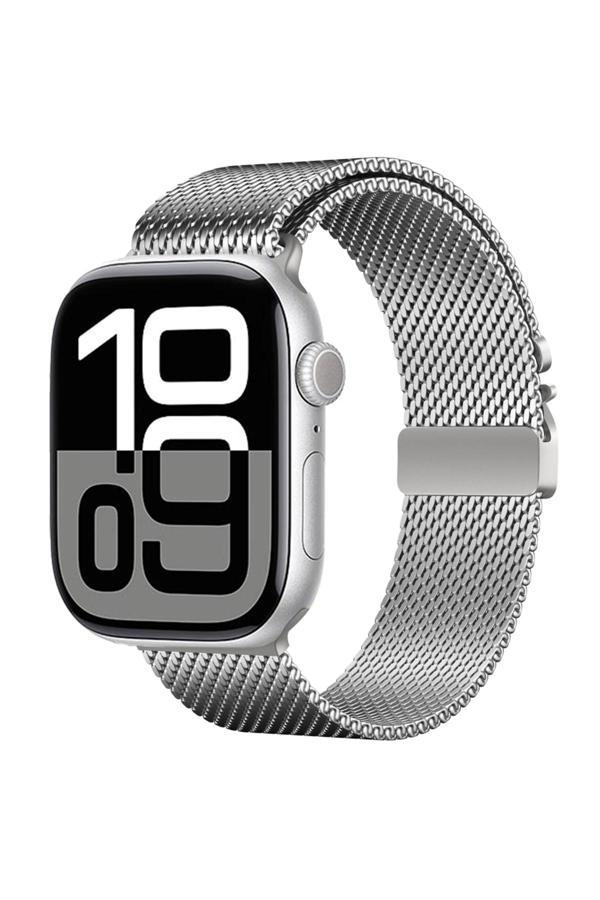 Zore Apple Watch 7 45Mm Krd-121 Metal Hasır Kordon-Gümüş - Image 1