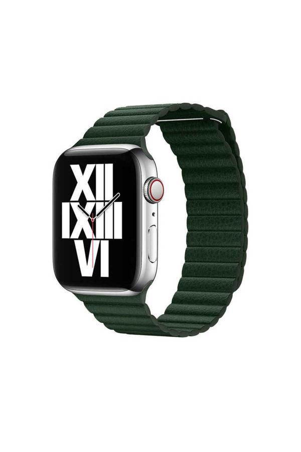 Yucca Tech Watch 38Mm Uyumlu Krd-09 Deri Lop Zore Kordon-Koyu Yeşil - Image 1
