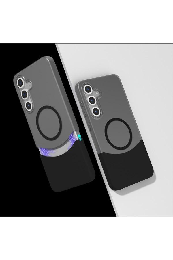 Zore Galaxy S25 Plus Kılıf M-Safe Şarj Özellikli Mıknatıslı Sys Duble Kapak - Siyah - Image 1