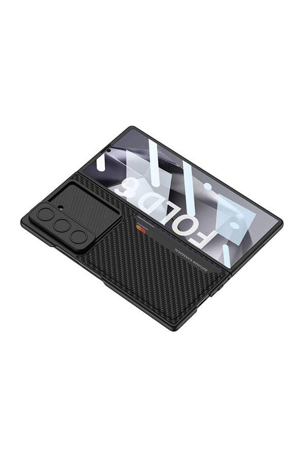 Kral Galaxy Z Fold 6 Kılıf Kamera Korumalı Karbon Fiber Arka Yüzey Kartlıklı Kıpta Sert Kapak - Image 1