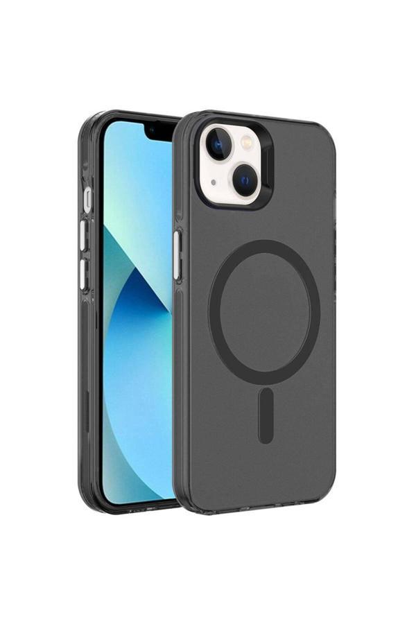Noir318 İphone 15 Plus Uyumlu Zore Magsafe Şarj Özellikli Buzlu Transparan C-Pro Sert Kılıf-Siyah - Image 1