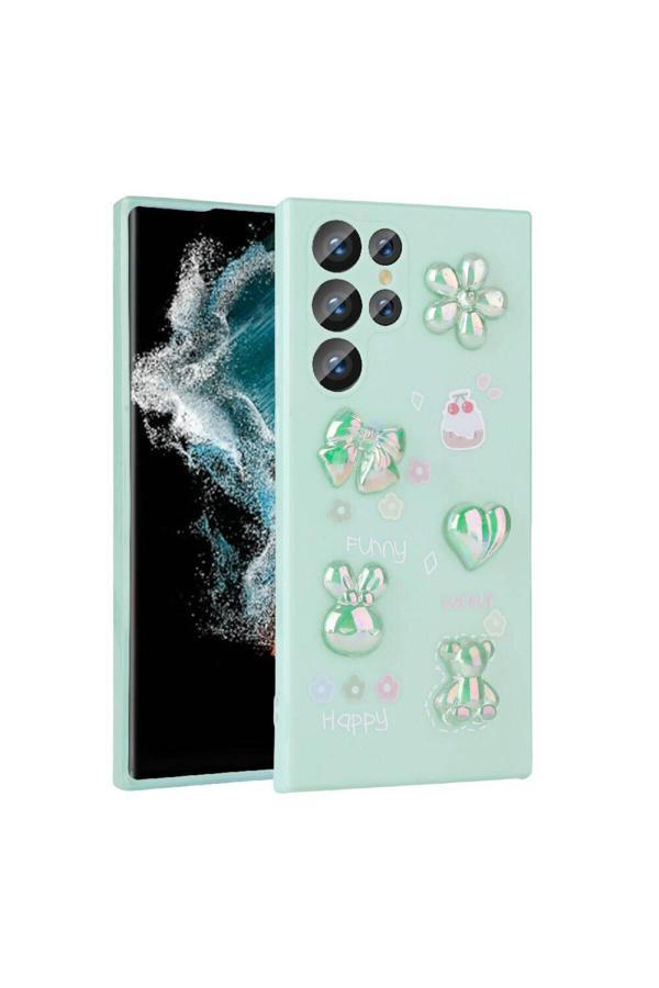 Resveq Galaxy S22 Ultra Uyumlu Kabartma Figürlü Parlak Zore Toys Silikon Kılıf-Açık Yeşil - Image 1