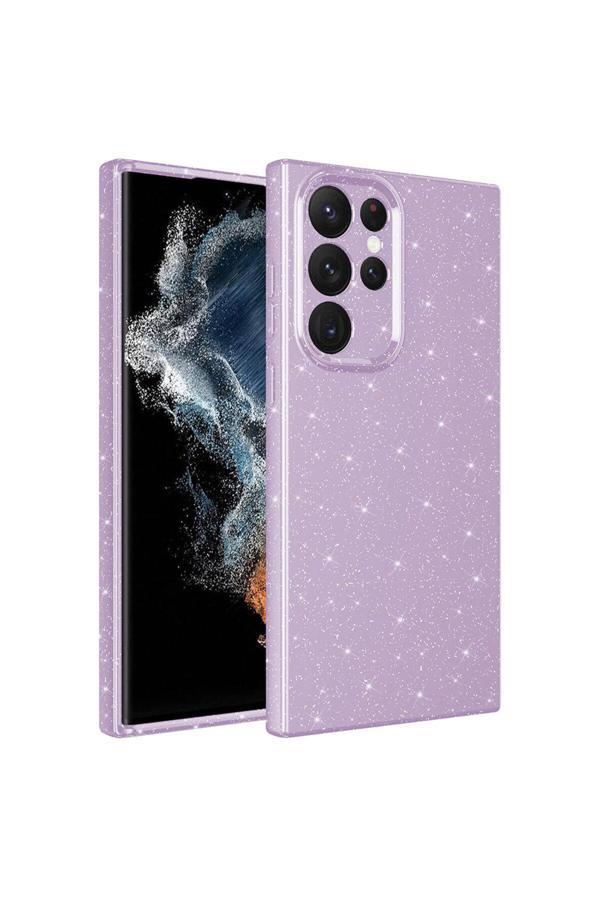 Eflink Galaxy S22 Ultra Uyumlu Kamera Korumalı Simli Lüks Zore Koton Kılıf-Lila - Image 1
