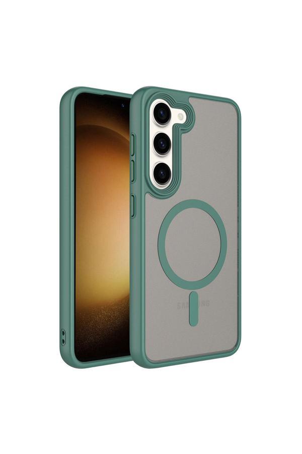 Zore Galaxy S23 Uyumlu Mat Arka Yüzey Wireless Şarj Özellikli Flet Magsafe Kılıf-Yeşil - Image 1