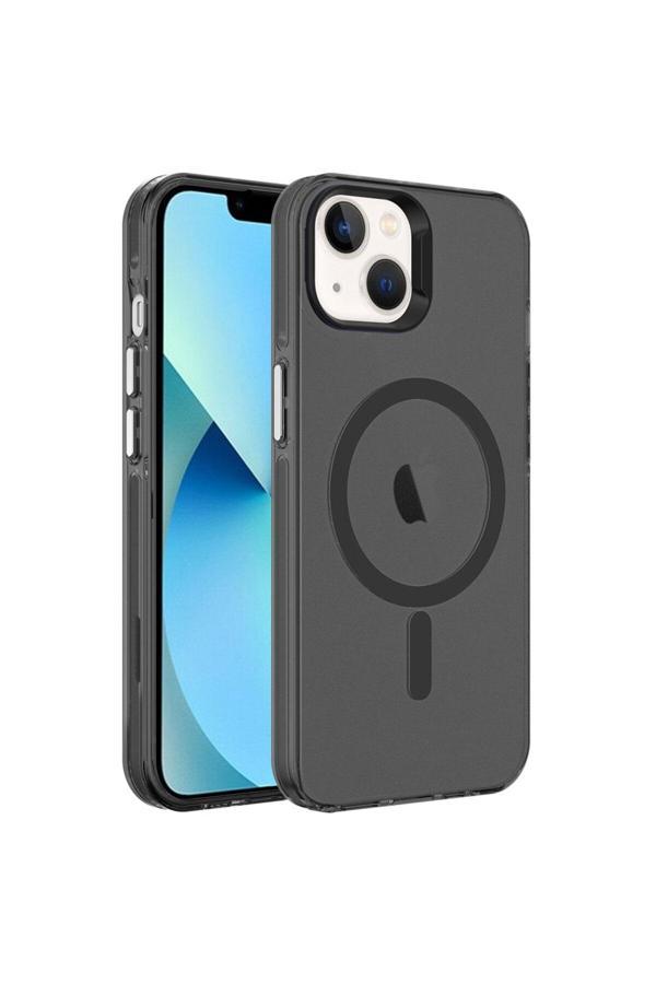 Safa İphone 14 Uyumlu Zore Magsafe Şarj Özellikli Buzlu Transparan C-Pro Sert Kılıf-Siyah - Image 1