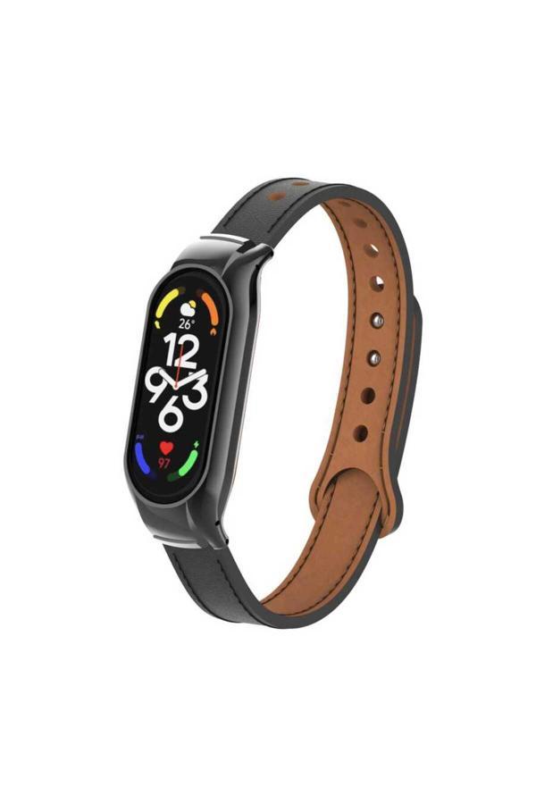 Zore Xiaomi Mi Band 7 Uyumlu Krd-68 Deri Kordon-Siyah - Image 1