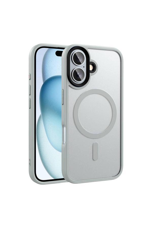 Bbs Teknoloji Grup Apple İphone 16 Kılıf Mat Arka Yüzey Wireless Şarj Özellikli Zore Flet Magsafe Kapak-Gümüş - Image 1
