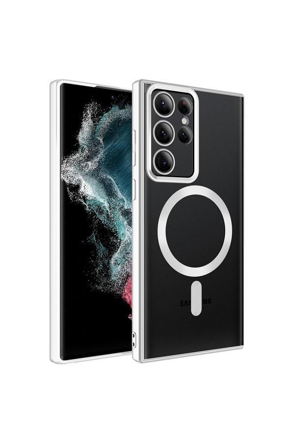 Safa Galaxy S22 Ultra Uyumlu Magsafe Wireless Şarj Özellikli Zore Setro Silikon-Gümüş - Image 1