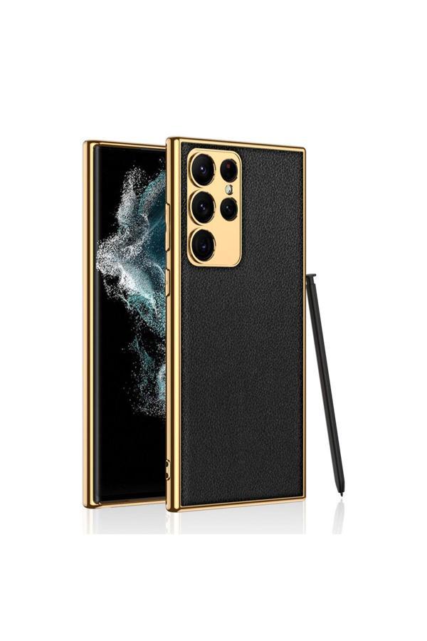 Zore Galaxy S23 Ultra Uyumlu Deri Görünümlü Kenarları Elektroplating Kaplama Csm Fizyon Kılıf-Si - Image 1