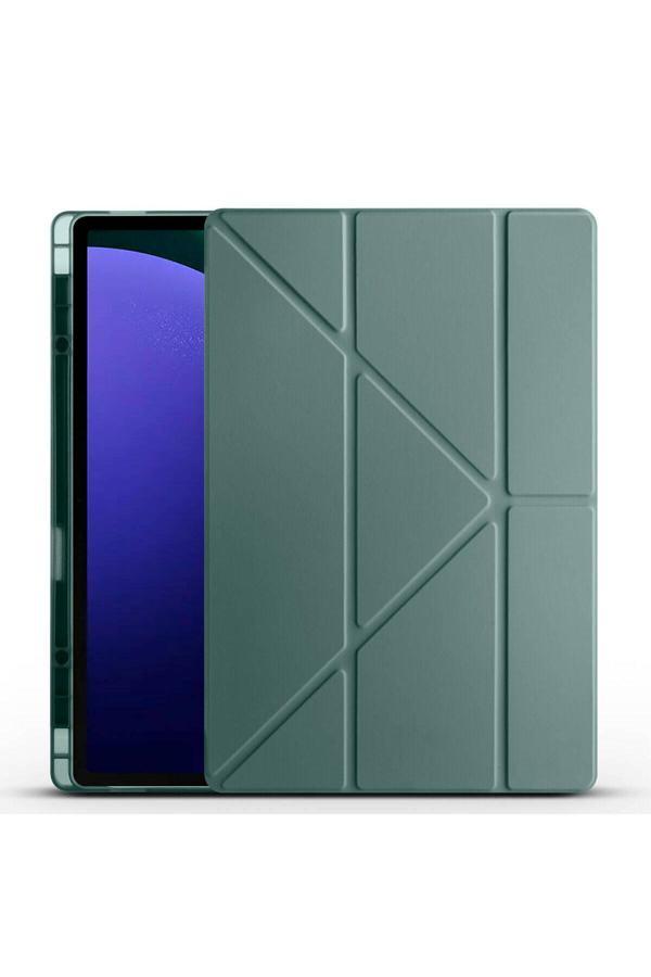 Kılıftech Galaxy Tab S9 Ultra Kılıf  Uyumlu Zore Tri Folding Kalem Bölmeli Standlı Kılıf-Koyu Yeşil - Image 1