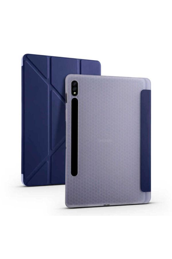 10Line Aksesuar Galaxy Tab S7 Plus T970 Kılıf  Zore Tri Folding Kalem Bölmeli Standlı Kılıf-Lacivert - Image 1