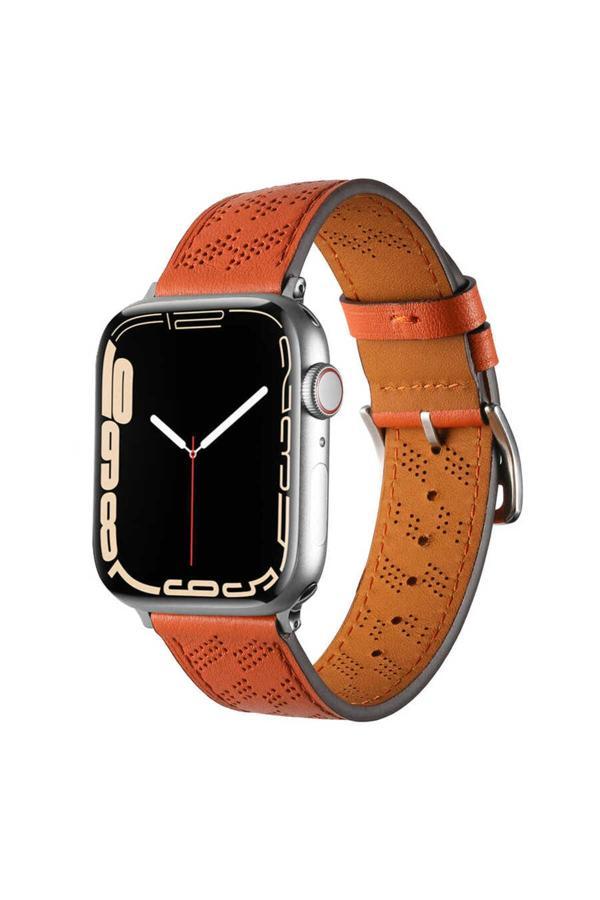 Haktan Kılıf Watch 44Mm Uyumlu Krd-76 Pu Deri Kordon Strap Kayış Clo- Turuncu - Image 1