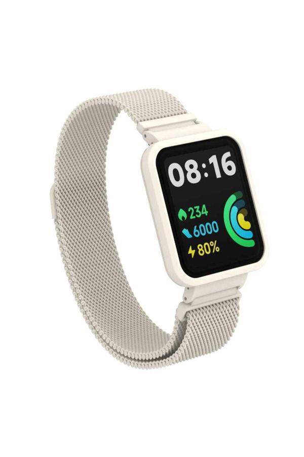 Base Dijital Xiaomi Redmi Watch 2 Lite Uyumlu Krd-58 Metal Zore Kordon Krem - Image 1