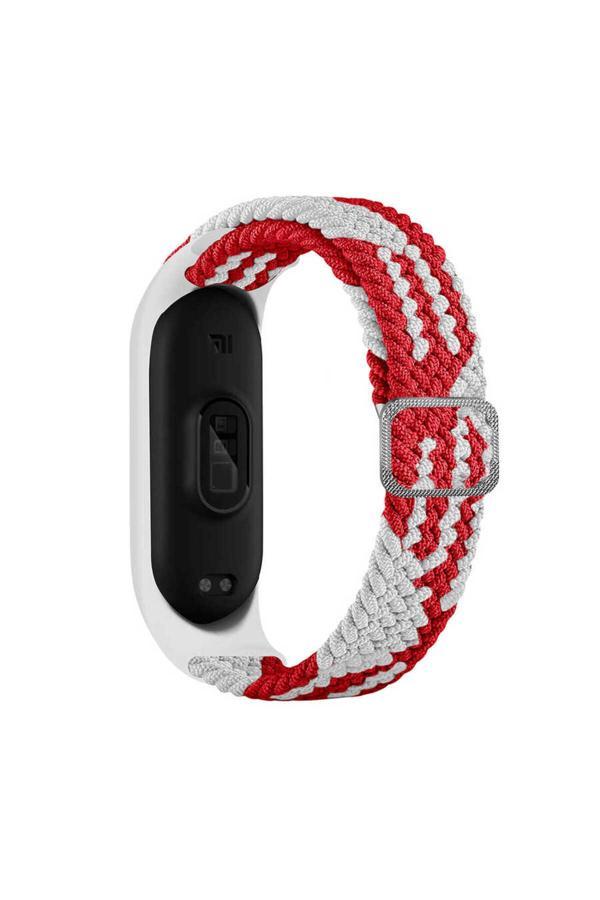 Kılıfda Kılıf Xiaomi Mi Band 4 Uyumlu Krd-49 Örgü Zore Kordon Kırmızı-Beyaz - Image 1