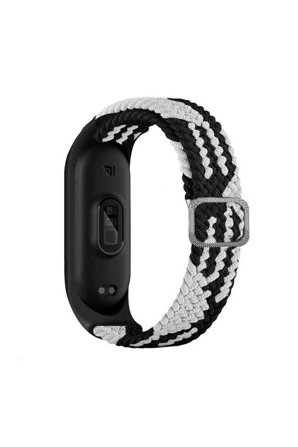 Kılıftech Xiaomi Mi Band 3 Uyumlu Krd-49 Örgü Zore Kordon-Siyah-Beyaz - Image 1