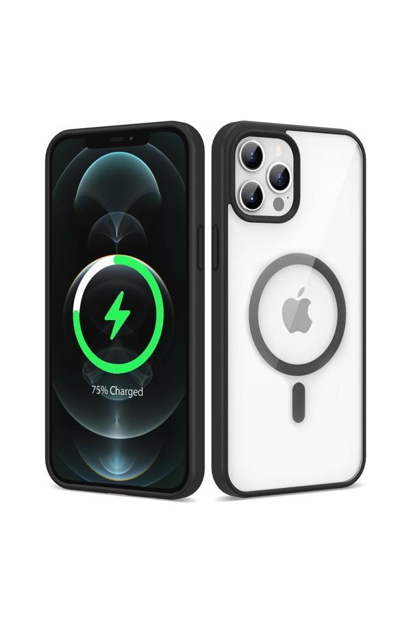 Zore İphone 12 Pro Max Uyumlu Magsafe Wireless Şarj Özellikli Silikon Ege Kılıf-Siyah - Image 1