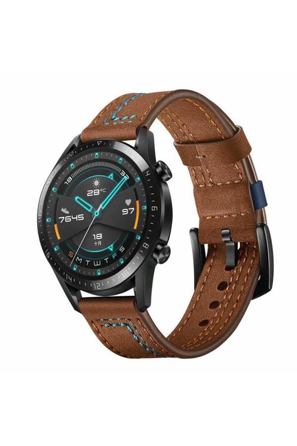 Bulut Aksesuar Galaxy Watch 46Mm (22Mm) Uyumlu Krd-19 Deri Kordon Blt Kahverengi - Image 1